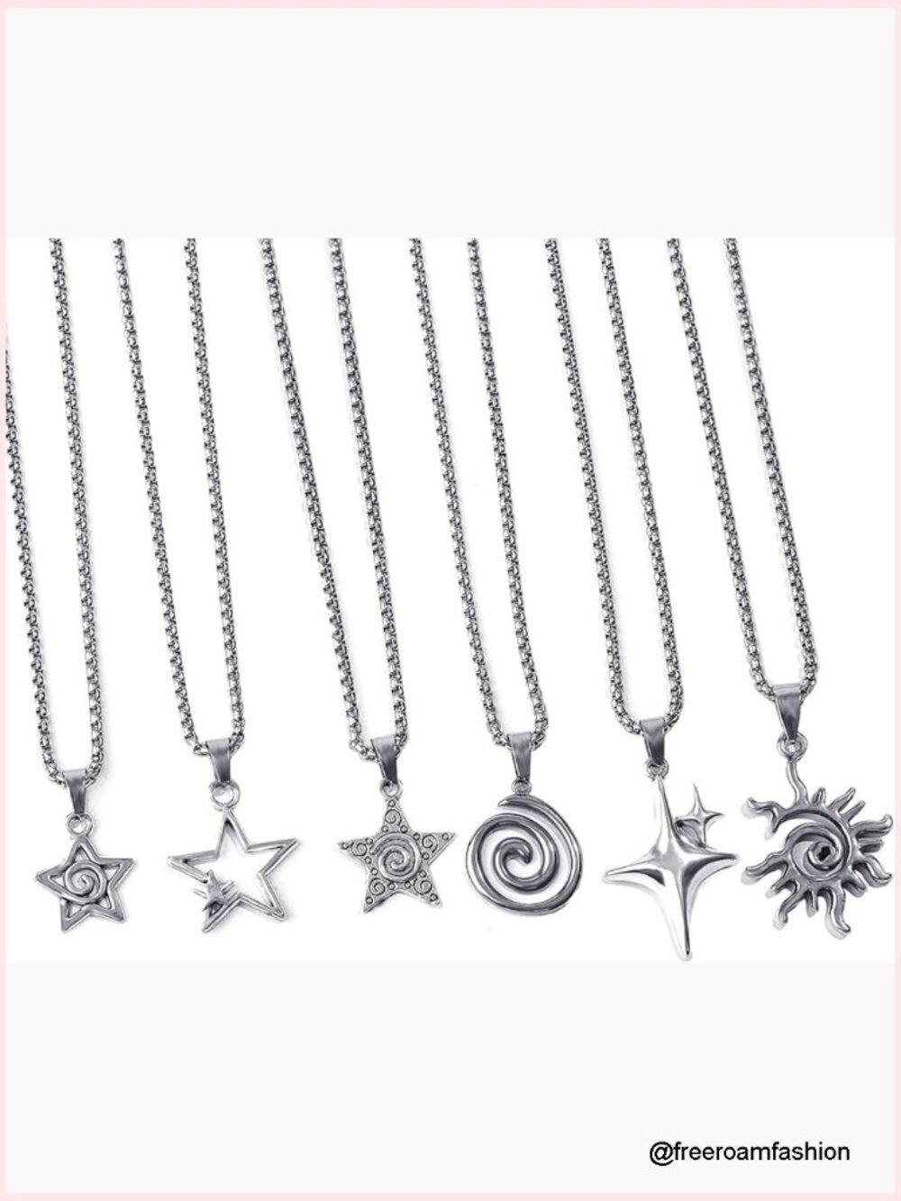6PCS Y2K Star Vortex Pentagram Necklace Set Stainless Steel Gothic Grunge